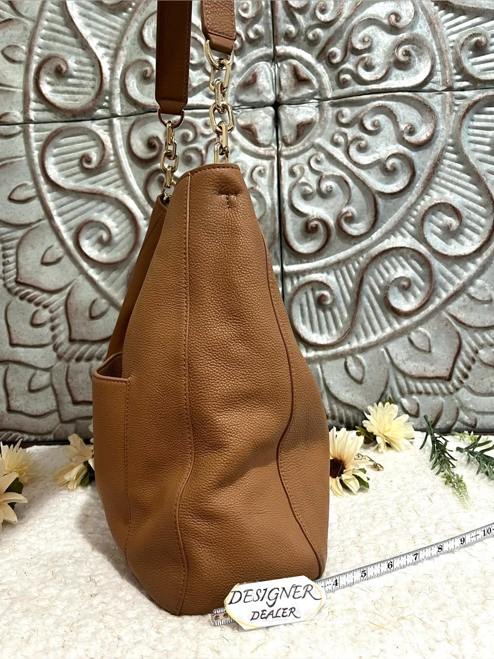 TORY BURCH Britten Large Chain Hobo Brown EUC!